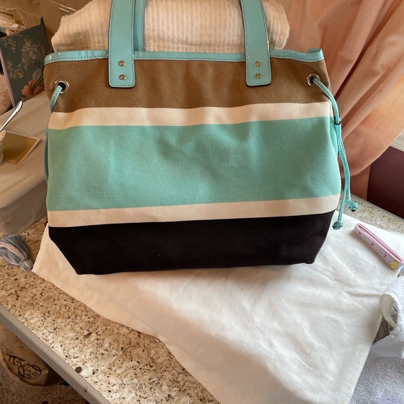 Kate Spade Aqua and Tan Striped Tote - Picture 4 of 11